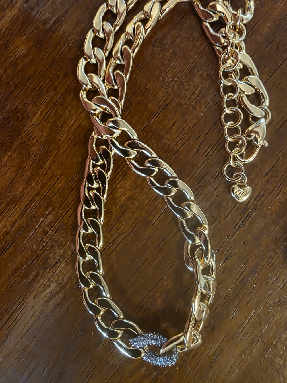 Brighton Shiny Gold-Tone Chunky Chain Necklace with Pavé Link